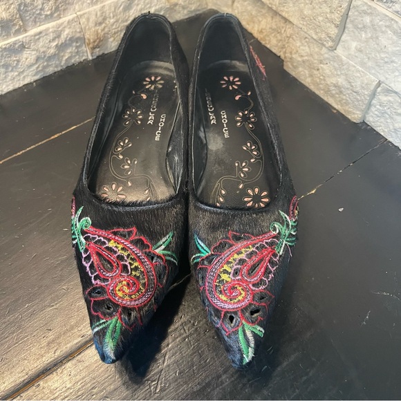 Irregular Choice Pointy Flats with Embroidered Flowers Animal Hair - Picture 1 of 8